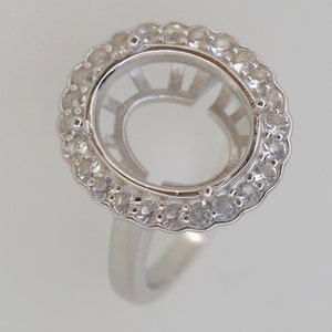 Sterling Silver Semi Mount Ring Setting Oval OV 14x12mm Halo W/ D Color Moissanite Accent