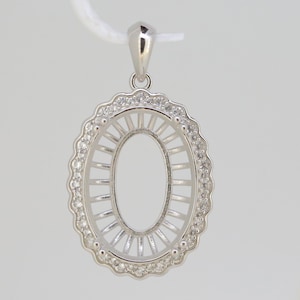 Sterling Silver Semi Mount Pendant Setting Oval OV 22x16 Halo W/ White Topaz