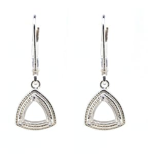 Sterling Silver Semi Mount Earrings Setting Trillion Tri 7x7mm Dangle Leverback