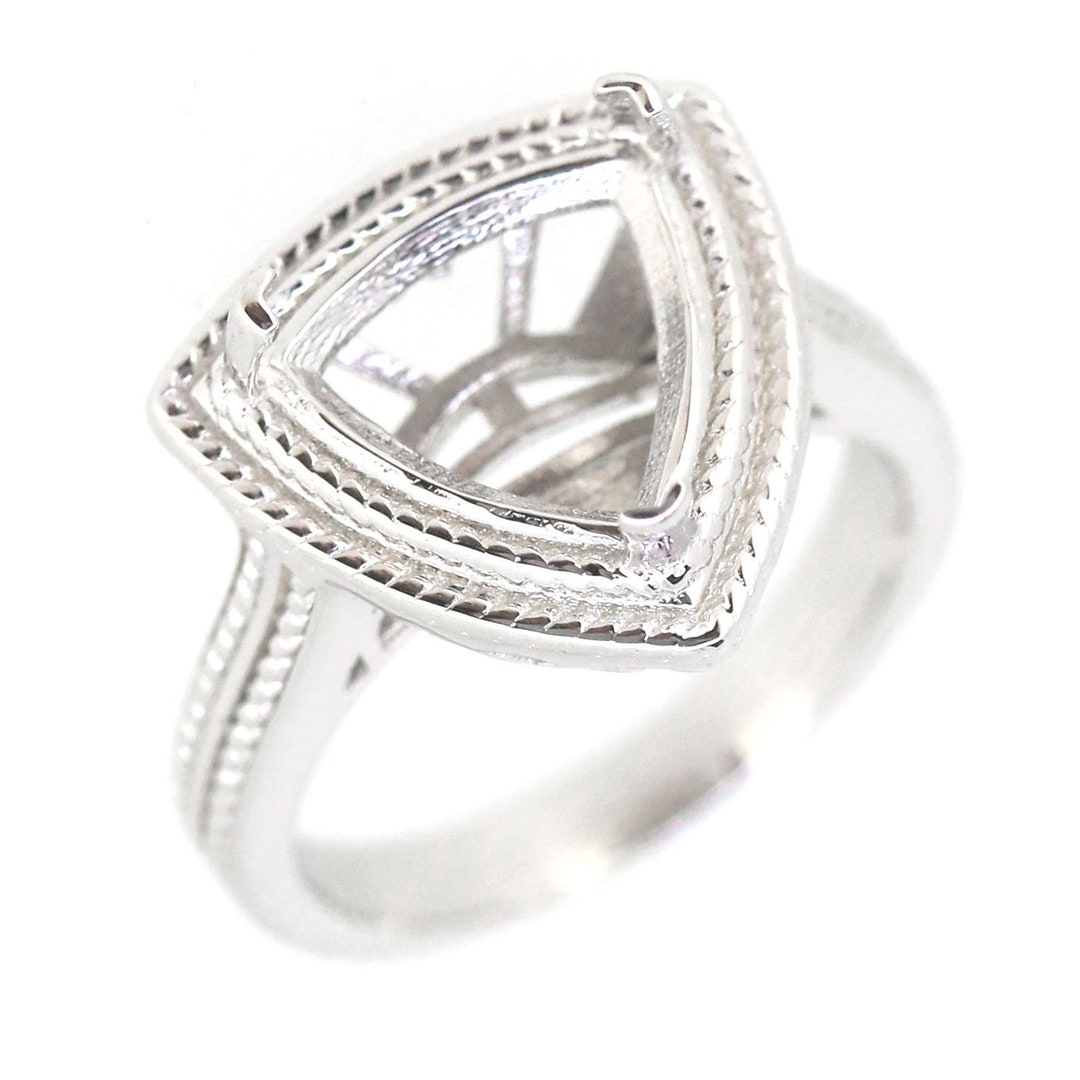 Sterling Silver Semi Mount Ring Setting Trillion Tri 11x11mm Milgrain