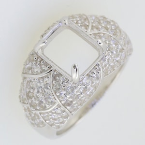 Sterling Silver Semi Mount Ring Setting Emerald OCT 10x8mm W/ White Topaz Accent