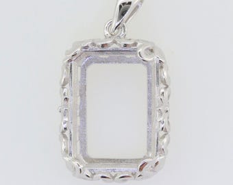 Custom Sterling Silver Semi Mount Pendant Setting Emerald OCT 7.9 x 7.2 x 5.3mm Art Nouveau Style