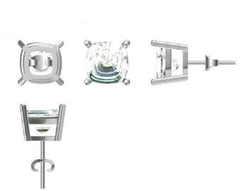 Sterling Silver Semi Mount Earrings Setting Cushion CU 8X8mm