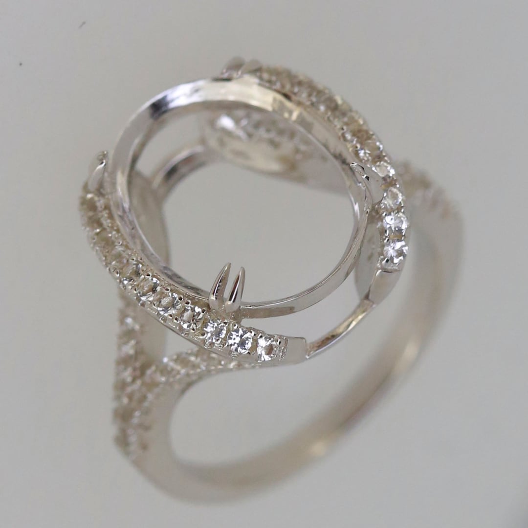 Sterling Silver Semi Mount Ring Setting Oval OV 16x12mm Halo Ring W