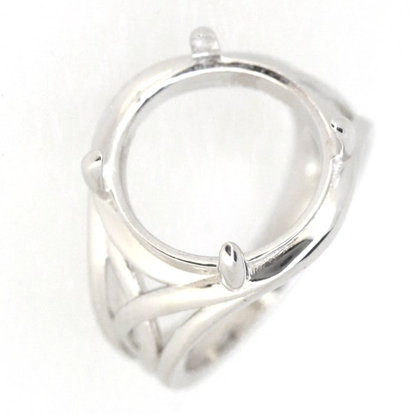 Sterling Silver Semi Mount Ring Setting Round RD 14x14mm Cabochon Design