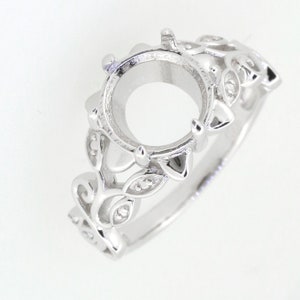 Sterling Silver Semi Mount Ring Setting Round RD 10x10mm Art Nouveau Style