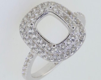Sterling Silver Semi Mount Ring Setting Cushion CU 9x7mm Double Halo Ring Moissanite Accent