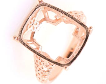 Art Deco Sterling Silver Semi Mount Ring Setting Cushion CU 18x14mm Cab