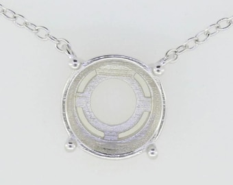Sterling Silver Semi Mount Pendant Setting Round RD 9mmmm Adjustable Chain 16" to 18"