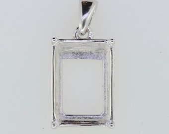 Sterling Silver Semi Mount Pendant Setting Emerald OCT 14.9x16.9mm