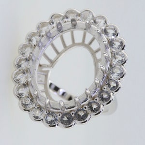 Sterling Silver Semi Mount Ring Setting Oval OV 20x15mm White Topaz Halo