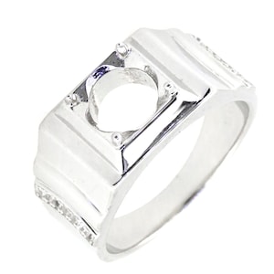 Men&#39;s Sterling Silver Semi Mount Ring Setting Round RD 8x8 White Topaz Accent