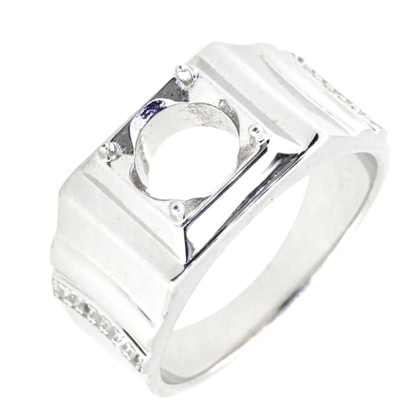 Men's Sterling Silver Semi Mount Ring Setting Round RD 8x8 White Topaz Accent