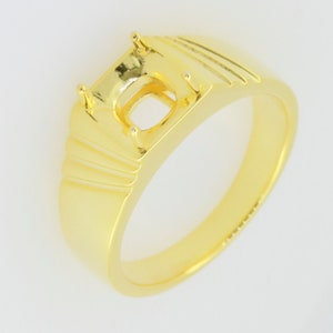 Anillo de plata de ley con montura semicircular para hombre, con engaste de cojín CU de 8 x 8 mm.