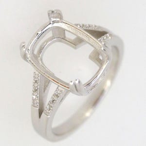 Sterling Silver Semi Mount Ring Setting Cushion CU 14x10mm Split Shank W/ White Topaz