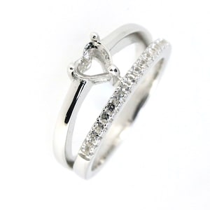 Sterlingzilveren ring met halfgemonteerde zetting Heart & Love HT 5 x 5 mm met accent van witte topaas