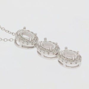 Sterling Silver Semi Mount Pendant Setting Oval OV 6x4mm White Topaz Halo 3 Stones