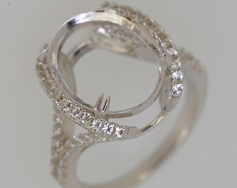 Sterling Silver Semi Mount Ring Setting Cushion CU 14x10x7mm with White Topaz