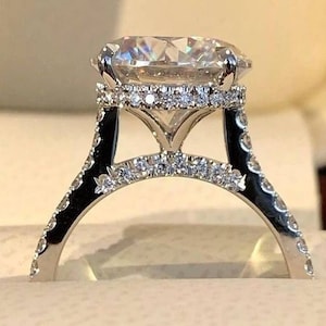 Sterling Silver Semi Mount Ring Setting Round RD 11mm Halo W/ D Color Moissanite Accent 3/4 band pave
