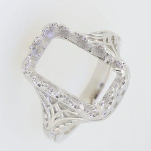 Sterling Silver Semi Mount Ring Setting Emerald OCT 16x10mm Art Deco Style