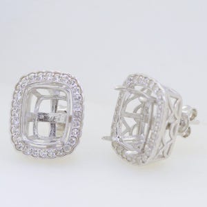 2 pezzi in argento sterling con montatura semi-montata, orecchini a bottone con cuscino CU 12 x 10 mm, alone con topazio bianco