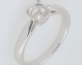 Montura de anillo semielaborada de plata de ley, redonda, RD, 6,5 x 6,5 mm, solitario