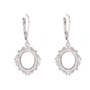 Sterling Silver Semi Mount Earrings Setting Oval OV 11x9mm Cabochon Dangle Leverback White Topaz