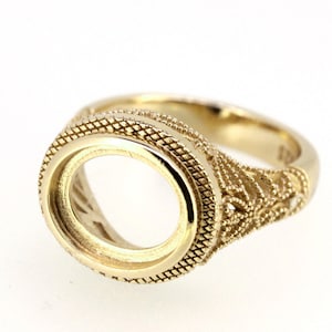 Sterling Silver Semi Mount Ring Setting Oval OV 11x9mm Filigree Milgrain Cabochon