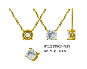 Sterling Silver Semi Mount Pendant Setting Round RD 9mmmm Adjustable Chain 16" to 18"