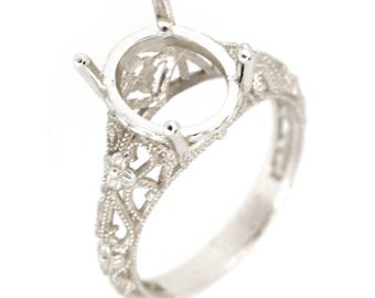 Montura de anillo semielaborada de plata de ley, ovalada OV, 11 x 9 mm, estilo Art Déco.