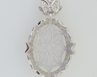 Sterling Silver Semi Mount Pendant Setting Oval OV 21.5x15.5mm Vintage Style