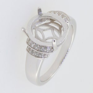 Sterling Silver Semi Mount Ring Setting Oval OV 12x10mm Halo Ring for cabochon White Topaz Accent