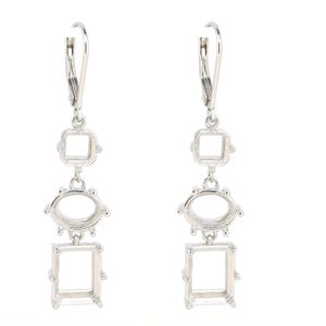 Sterling Silver Semi Mount Earrings Setting Oct 10x8 OV 7x5 SQ 6x6mm Dangle Leverback
