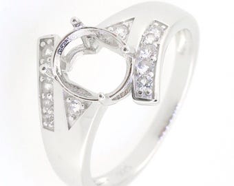 Sterling Silver Semi Mount Ring Setting Oval OV Cabochon 10x8x3mm Bypass Ring