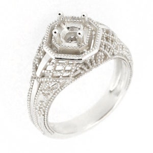 Sterling Silver Semi Mount Ring Setting Round RD 5x5mm Art Deco Style