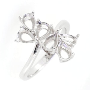 Sterling Silver Semi Mount Ring Setting Pear PE 6x4 Multiple Stone Cocktail Ring Bypass