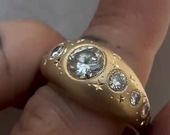 Custom Sterling Silver Ring Star Ray with Matte Finish Moissanite Stone