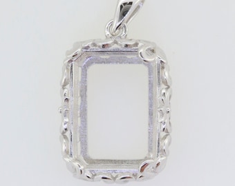 Sterling Silver Semi Mount Pendant Setting Emerald OCT 11.3 x 5.5 x 4.7mm Art Nouveau Style