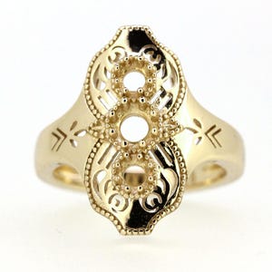 Sterling Silver Semi Mount Ring Setting Round RD 4x4mm 3x3mm Art Deco Style 3 Stone Ring
