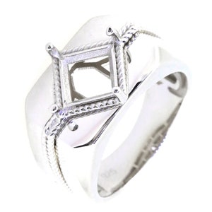 Men&#39;s Sterling Silver Semi Mount Ring Setting Princess SQ 7x7mm