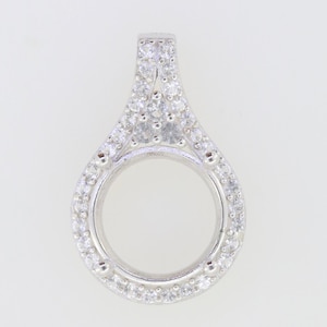 Sterling Silver Semi Mount Pendant Setting Round RD 11x11 Halo White Topaz
