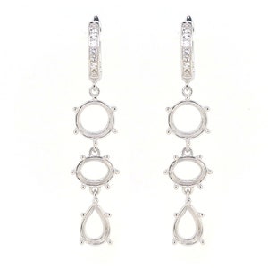 Sterling Silver Semi Mount Earrings Setting Round RD 9x9mm OV 9x7mm & PE 10x7mm Dangle French Clip