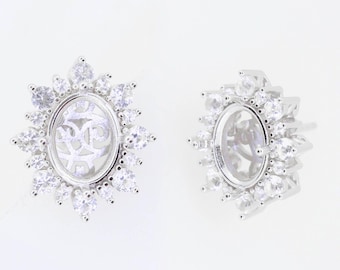 Sterling Silver Semi Mount Earring Settings Oval OV 14.8x16.8x10.4 with Moissanite Accents