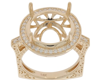 Custom Sterling Silver Semi Mount Ring Setting Round RD 11.5mm Halo W/ White Topaz Euro Style Band