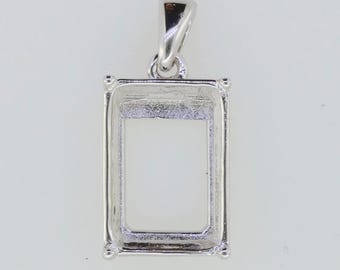 Sterling Silver Semi Mount Pendant Setting Emerald OCT 21.8x12.9mm