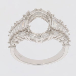 Sterling Silver Semi Mount Ring Setting Oval OV 11x9mm Baguette Halo