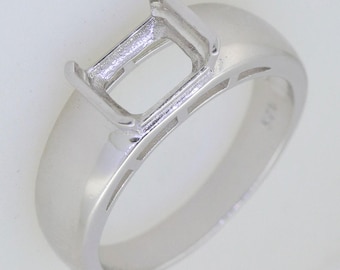 Sterling Silver Semi Mount Ring Setting Cushion CU 7.35x5.23x3.42mm Bezel Set
