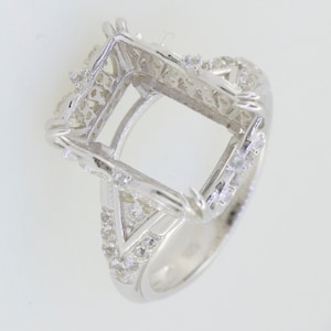 Sterling Silver Semi Mount Ring Setting OCT 14x10mm W/ White Topaz Accent