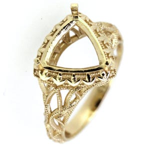 Sterling Silver Semi Mount Ring Setting Trillion TRI 10x10mm Art Deco Style