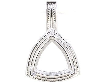 Sterling Silver Semi Mount Pendant Setting Trillion TRI 12x12mm Milgrain Vintage Style